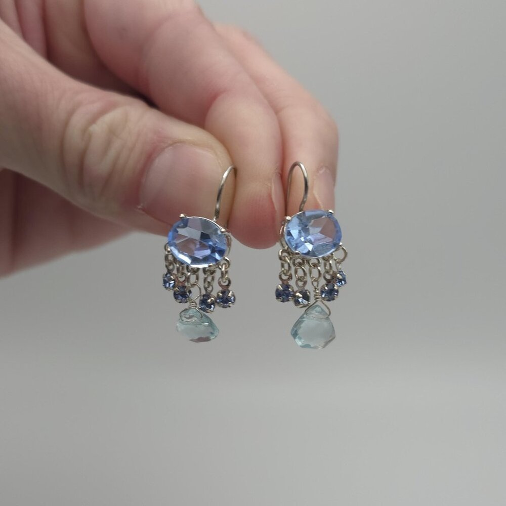 Sterling Silver Blue Crystal And Glass Dangle Earrings A1178
